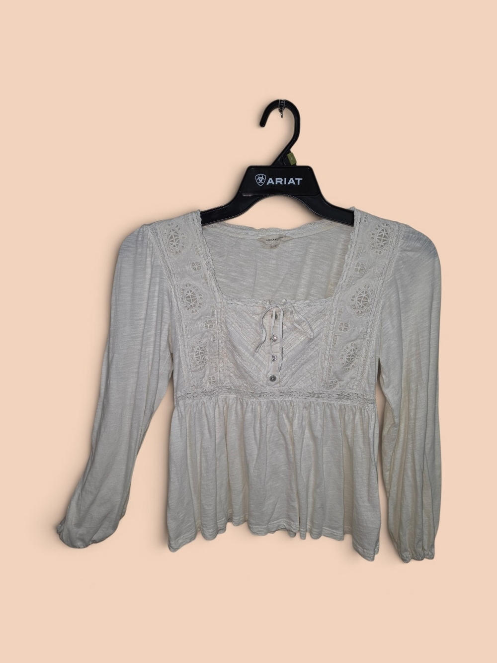 Lucky Brand🍀Cream White Lace-Trim Blouse - Small